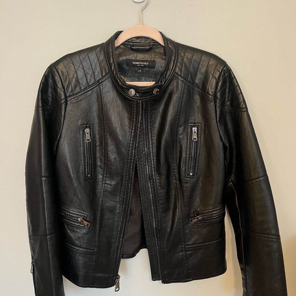 Kenneth Cole Black Vegan Leather Jacket Size L